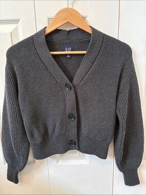 GAP Women's Dark Gray Button-Front Textured Cardigan